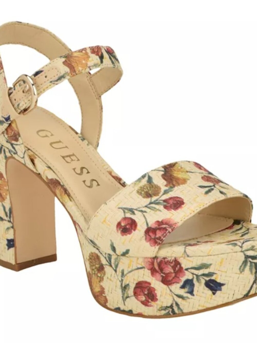 GUESS Vallenn3 Floral Platform Sandals – Natural Floral